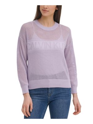 

CALVIN KLEIN Женский фиолетовый сетчатый топ в рубчик с графическим логотипом и круглым вырезом с длинными рукавами