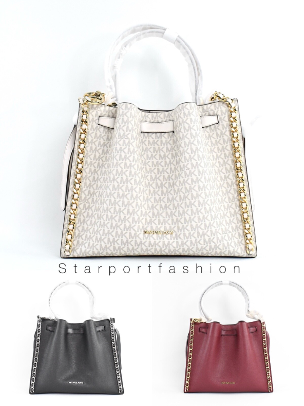 Michael Kors Mina Large Belt Chain Shoulder Bag Signature MK