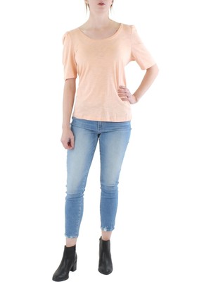 Женский оранжевый топ SANCTUARY с короткими рукавами и круглым вырезом и рюшами оранжевого цвета S