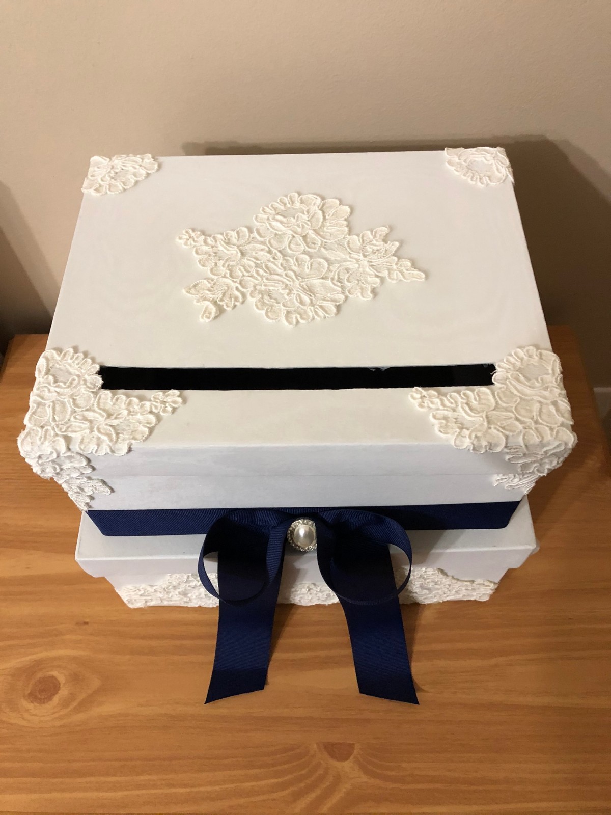 Handmade Elegant Custom Wedding Gift Card Box - - Navy Blue & White