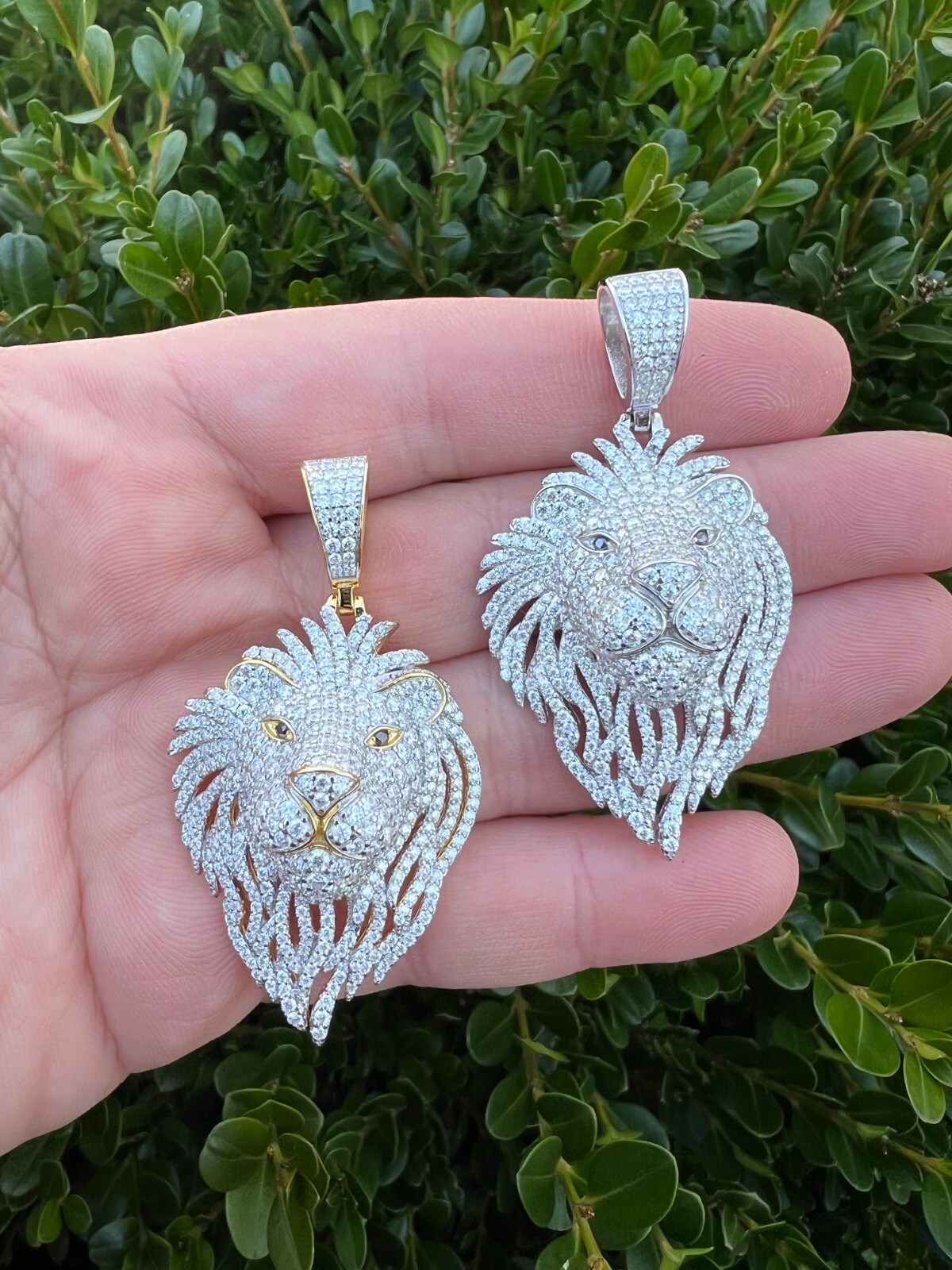 Pre-owned Lion Moissanite Silver/gold Plated Iced  King Pendant Necklace Pass Tester