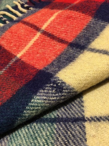VINTAGE WOOL PLAID THROW BLANKET TROY ROBE 58 x 72”