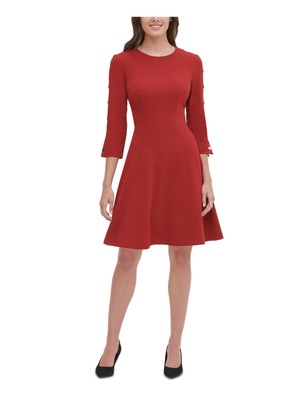 

TOMMY HILFIGER Женское коричневое платье длиной до колена на молнии с рукавами 3/4 и круглым вырезом, Коричневый