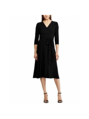 

Женское черное платье RALPH LAUREN с поясом и рукавом 3/4 ниже колена + расклешенное платье, Черный