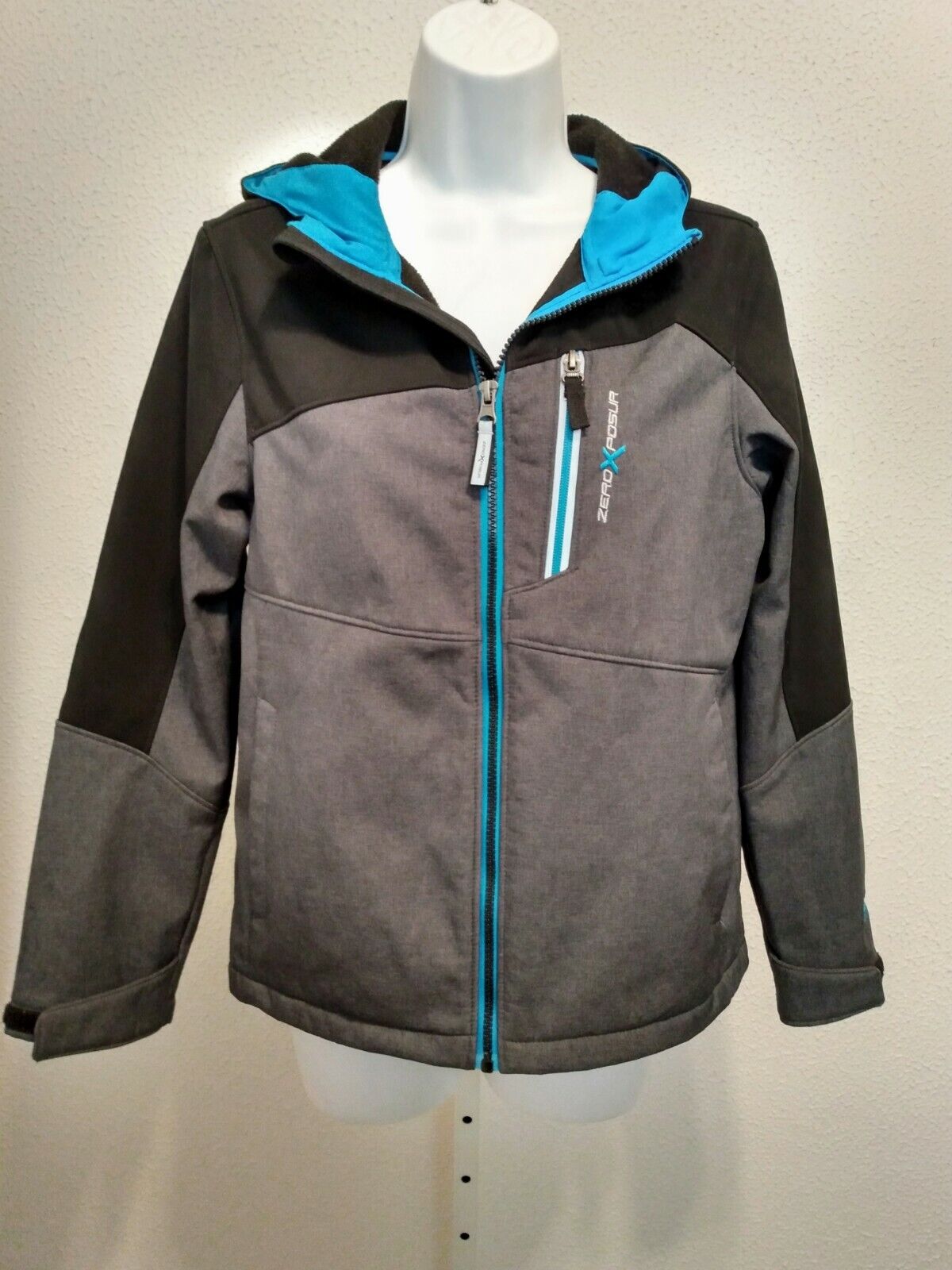 Z X Zero X Posur Gray Black Soft Shell Hood Pockets Zip Z X Zero X Posur Gray Black Soft Shell Hood Pockets Zip