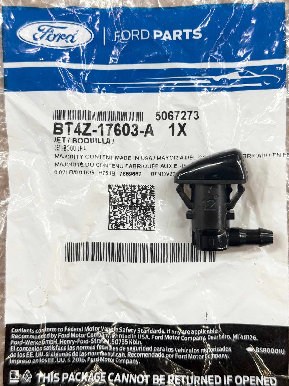 WINDSHIELD WASHER NOZZLE for 2011-2014 FORD EDGE, LINCOLN MKX BT4Z17603A OEM NEW