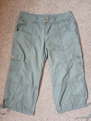 Lovely Mantaray Cotton Khaki Cropped Cargo Trousers With Pockets Size 12