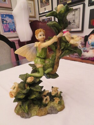 12'' Tree Elf Pixie Fairy on Flowering Tree Home Decoration Statue Sculpture