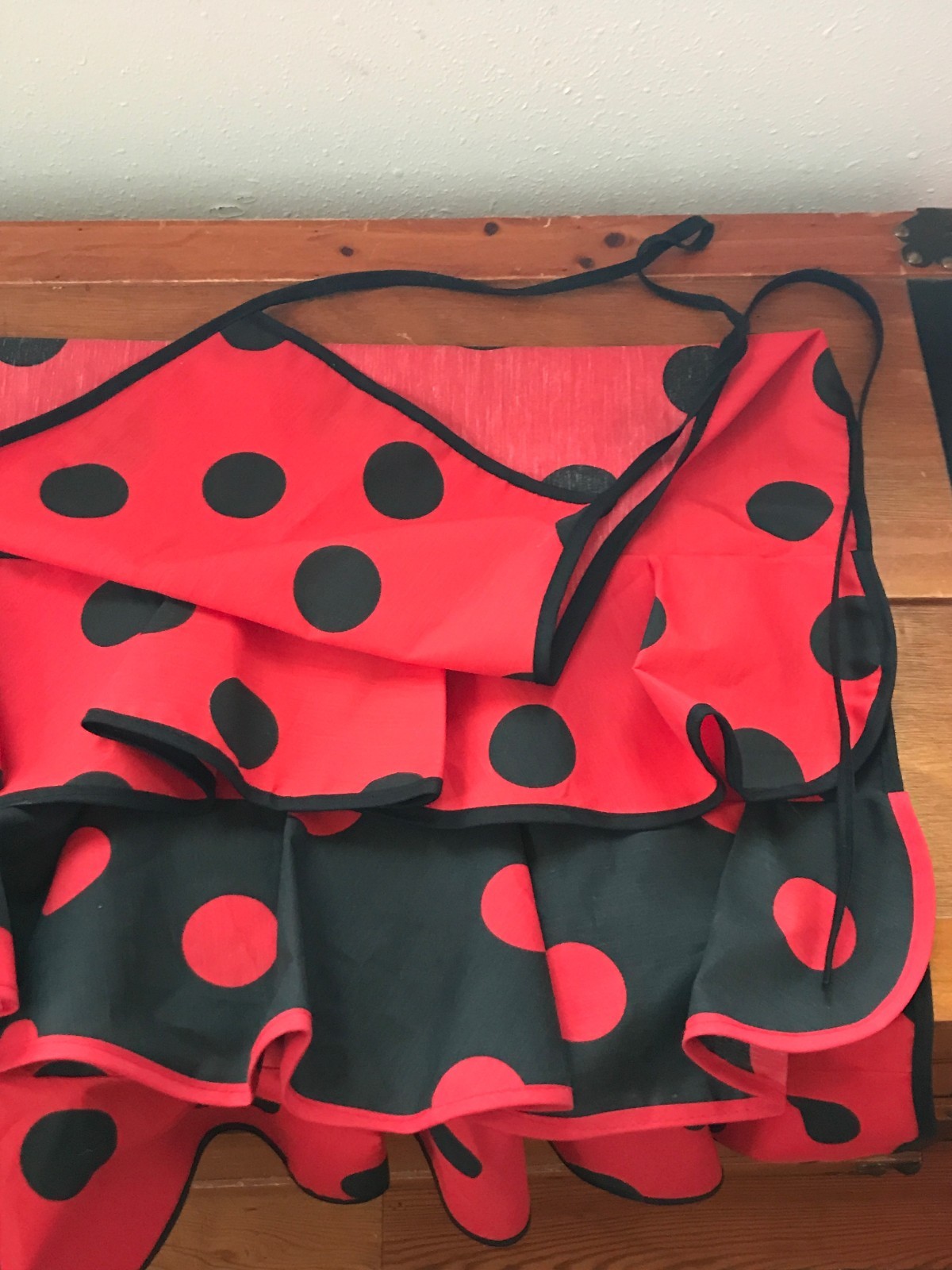Red & Black Polk A Dot Full Size Cotton Blend Apron with Ruffles - 34 inches in