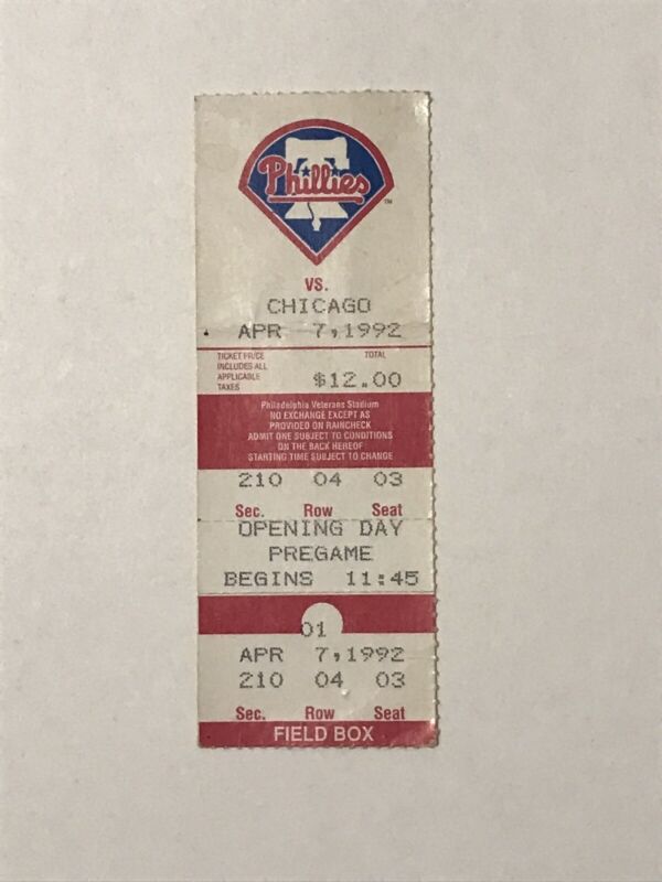 Ticket Stub Opening Day April 7 1992 Phila Phillies Greg Maddux Win #76 Grace Hr