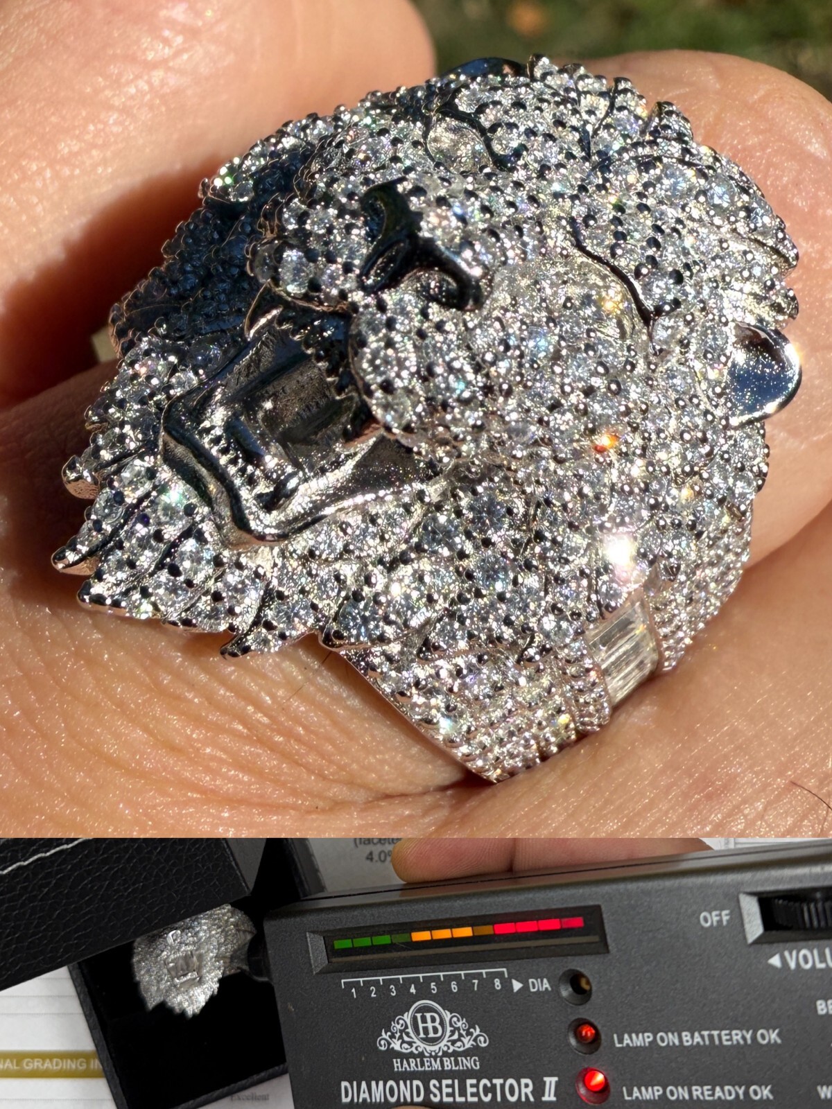 925 MOISSANITE Mens Large Lion Iced Hip Hop Ring 925 Sterling