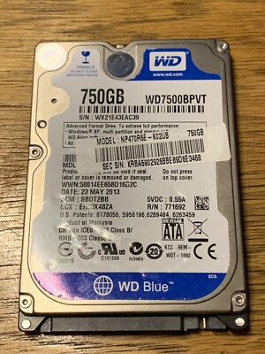 Western Digital Scorpio Blue 750GB Internal 5400RPM 2.5'' (WD7500BPVT) HDD