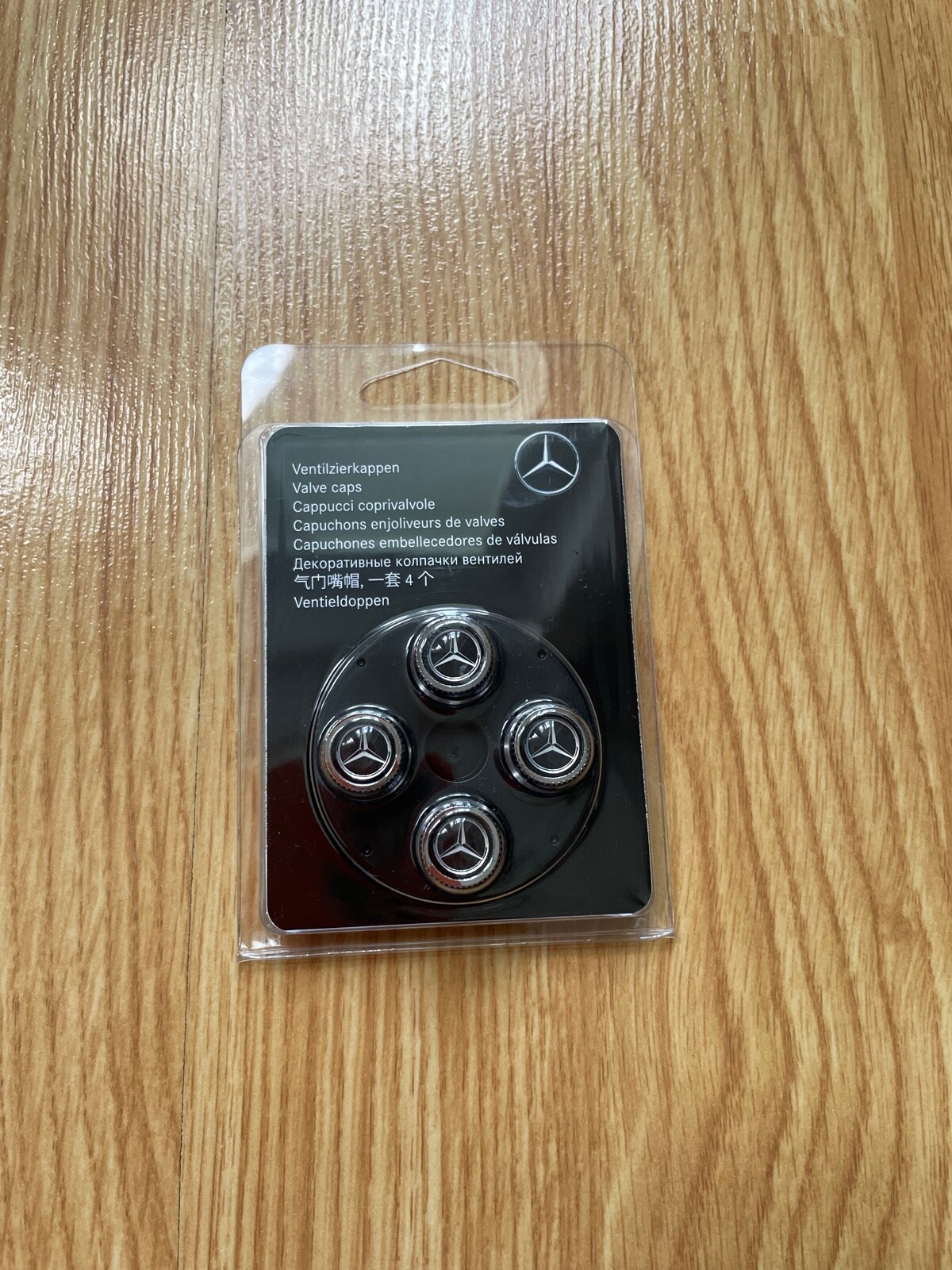 MERCEDES-BENZ ORIGINAL VALVE CAPS BLACK/SILVER SET OF 4
