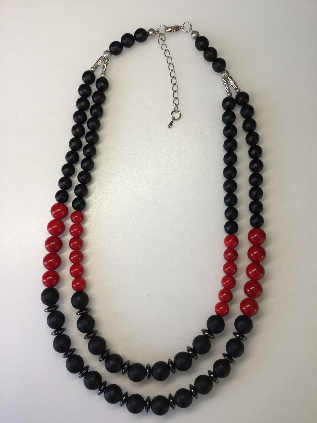 Vintage two strand micro faceted matt black onyx necklace.