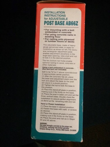 Simpson Strong-Tie AB66Z Stand Off Post Base For 6 x 6 (QTY=2)  NOS  NIB