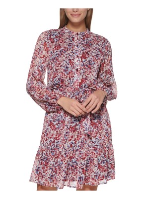 

DKNY Womens Maroon Self Tie Belt с длинным рукавом выше колена + расклешенное платье