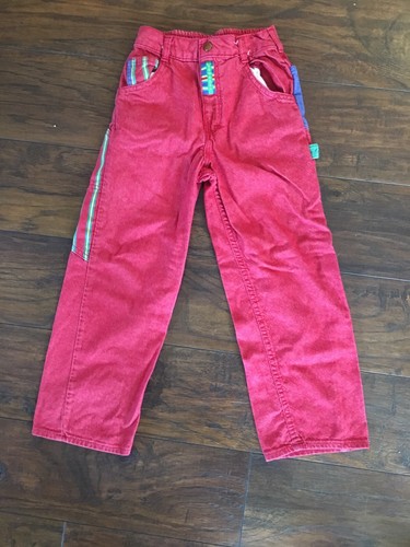 Vintage Retro Red Pants Oshkosh Sz 7 Big Baggy Rapper Color Blocking 1990s