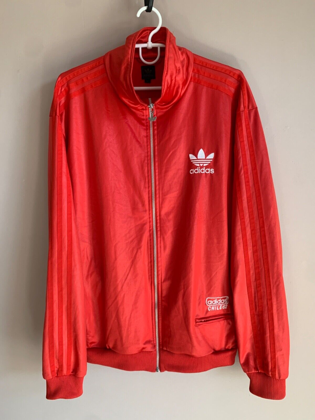 Adidas Chile 62 Three StripesTrack Top Red Full Zip Jacket Adidas Chile 62 Three StripesTrack Top Red Full Zip Jacket