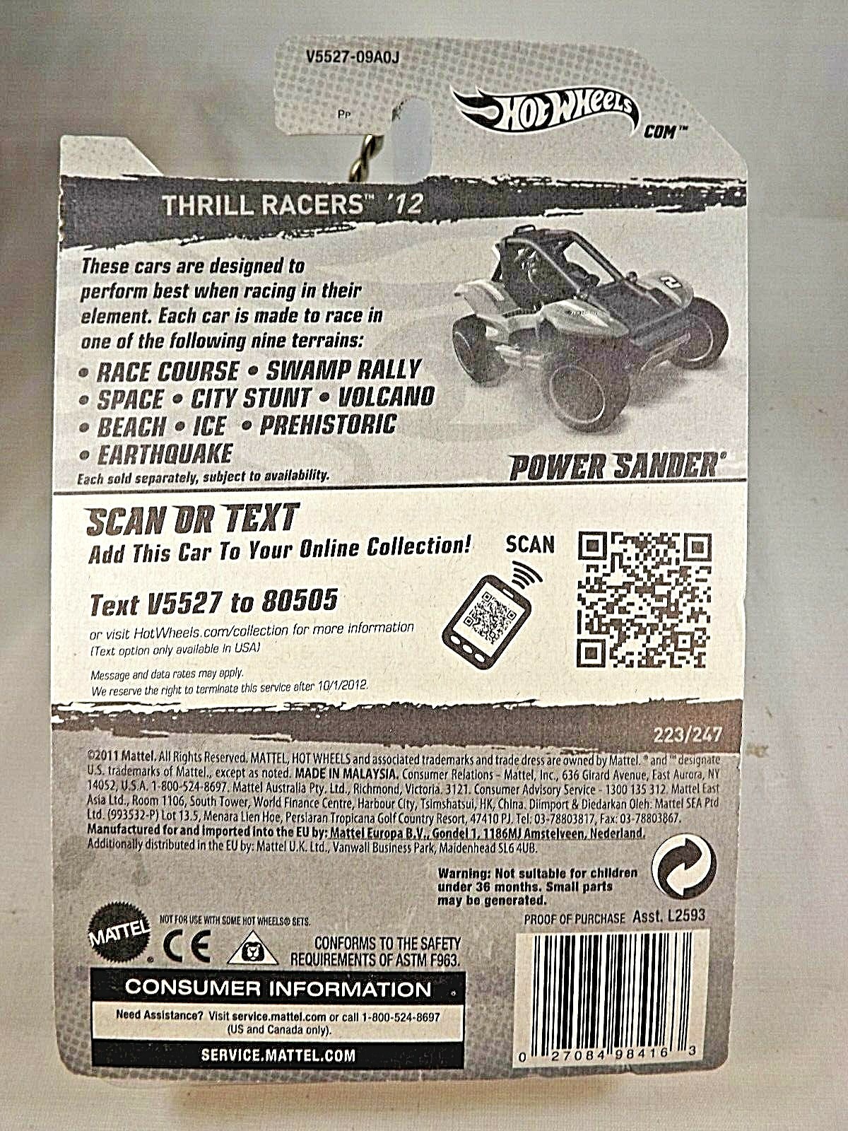 2012 Hot Wheels #223 Thrill Racers-Earthquake 3/5 POWER SANDER Orange wOH6/MC5sp