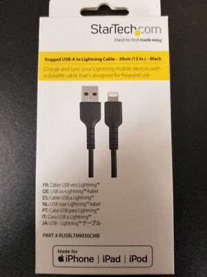Startech  Rugged USB-A to Lightning 12'' Cable BLACK iPhone iPad iPod