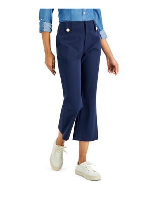 

CHARTER CLUB Женские темно-синие стрейчевые укороченные брюки с расклешенным подолом на молнии и высокой талией, Navy, 100129121MS