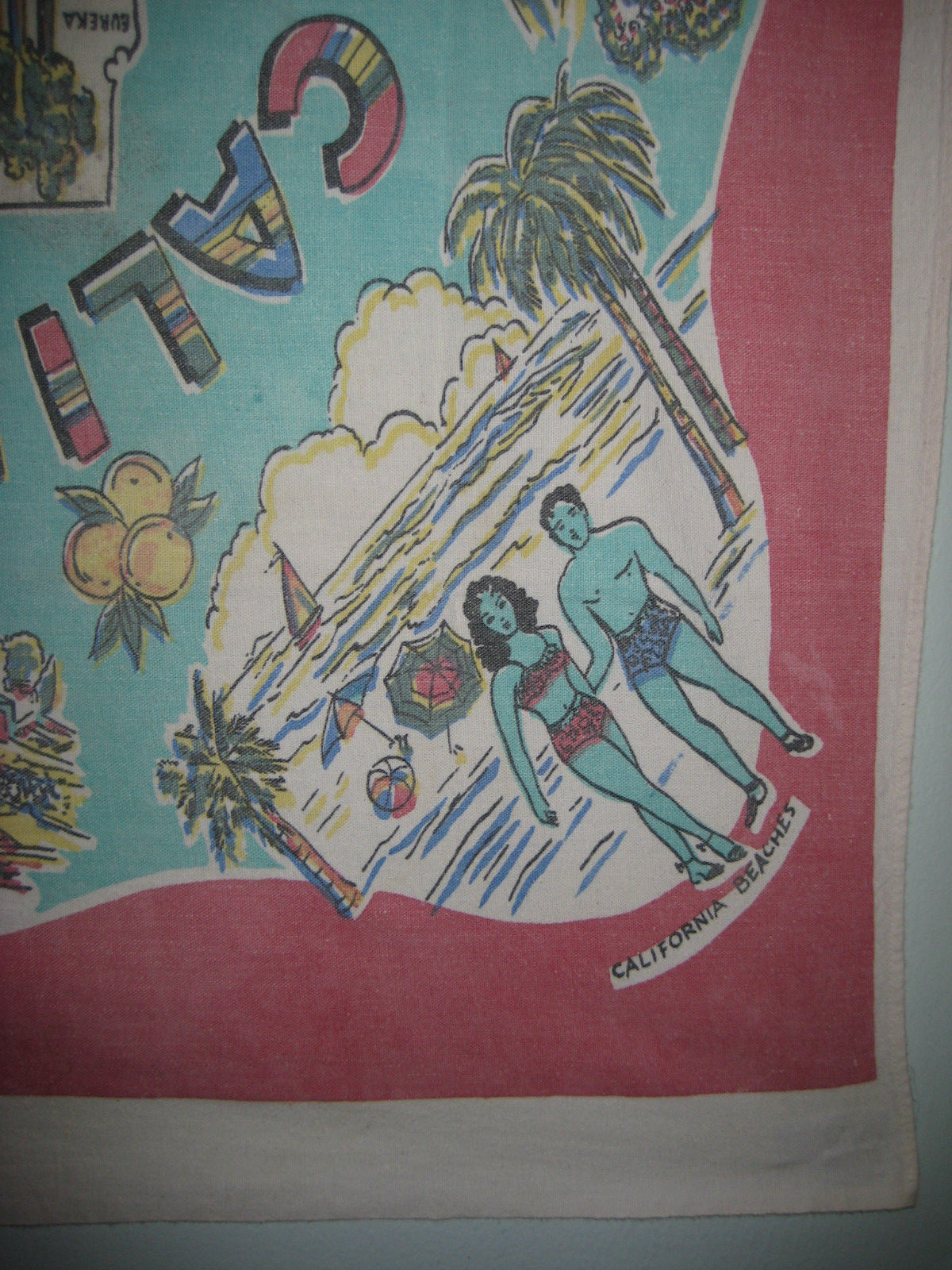 California State Picture Map Linen 1940s / 50s Vintage Pristine Mint 39