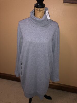 Loft Outlet Lounge Gray LS Turtleneck Sweatshirt Dress Women's Size L NWT $69.99
