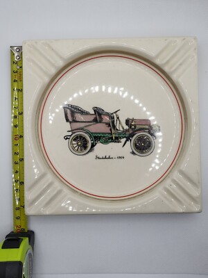 VINTAGE ASHTRAY - STUDEBAKER 1904 CAR CERAMIC WHITE