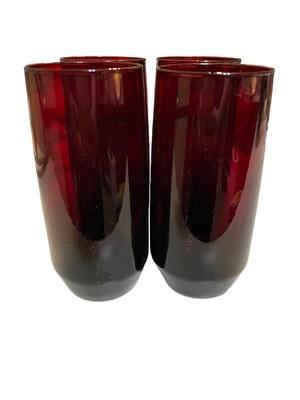 Anchor Hocking Royal Ruby 16 oz Flat Iced Tea 6'' Tumbler New Old Stock Vintage