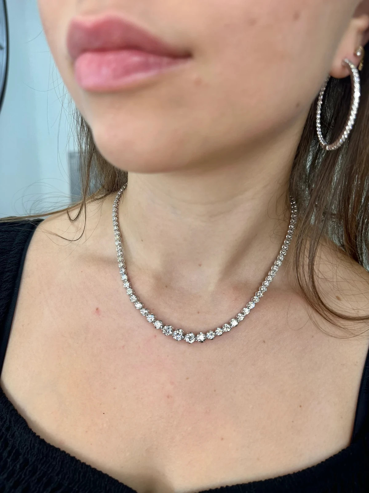 925 Silver Round Cut E VS1 Lab Grown Diamond Graduated 16" Tennis Necklace 11 CT