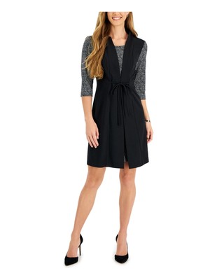 CONNECTED APPAREL Womens Black Jersey Tie Unlined Pull Over Short Dress 12