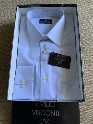 New EV Mens100%Cotton Shirt USASize16.5 (EU42 )Col.Blue Solid.Made In Italy.