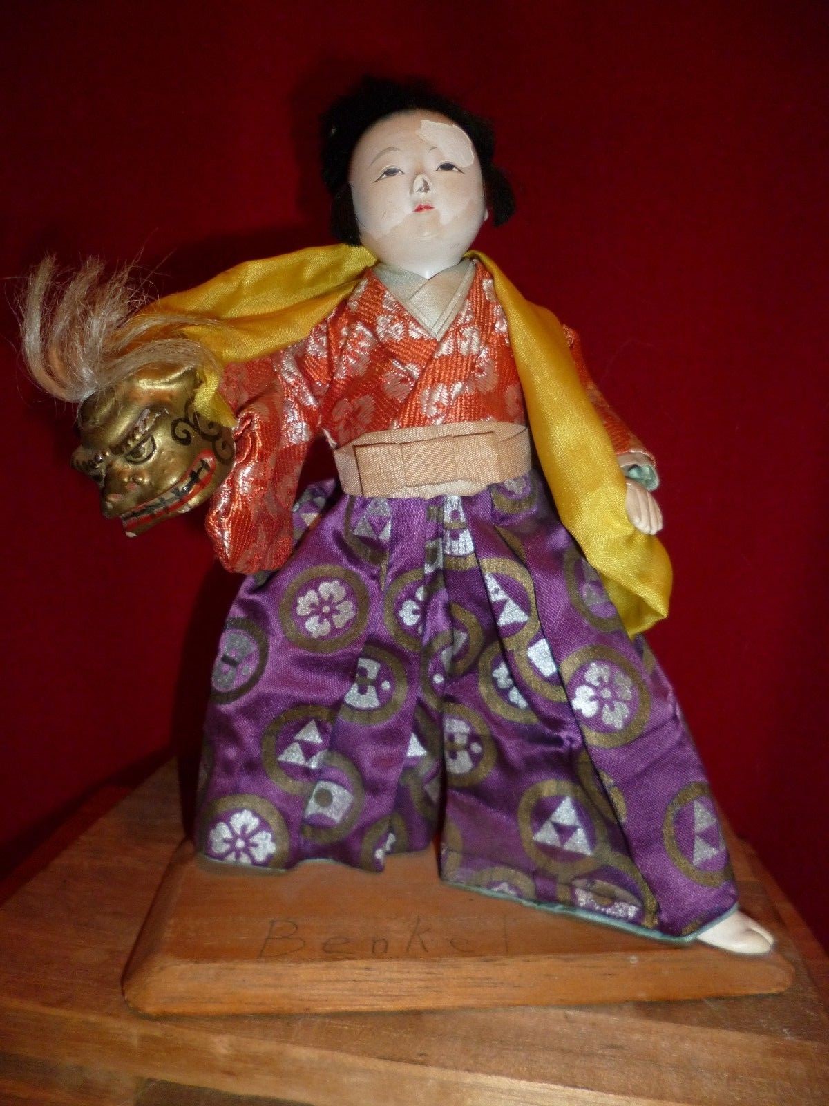 ANTIQUE JAPANESE THEATER PERFORMERS ORIGINAL WOOD BOXES & DISPLAY STANDS