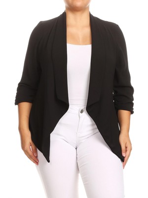 

MOA COLLECTION Женский черный текстурированный кардиган с открытым передом и рукавами 3/4