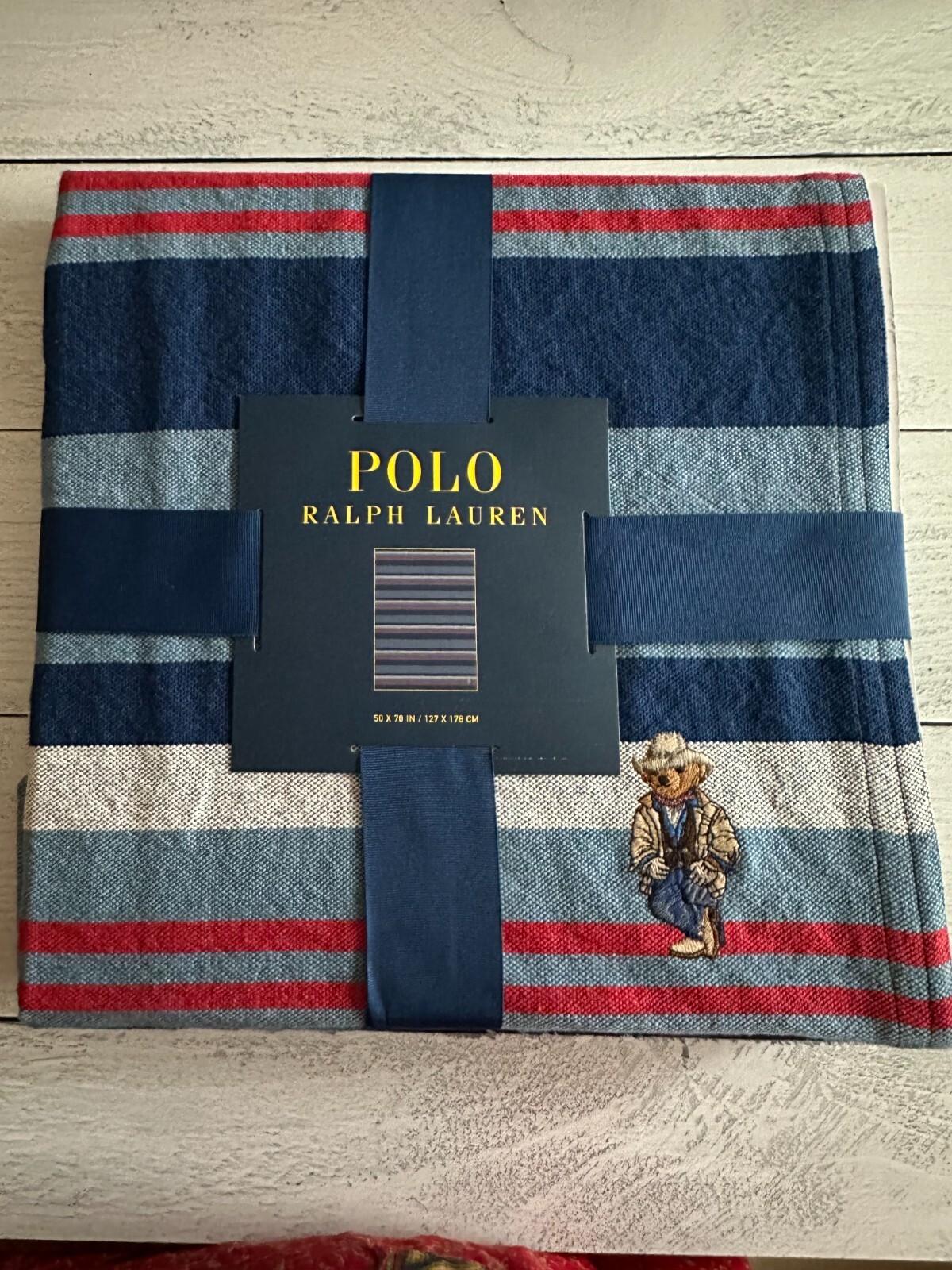 ラルフローレン／ベア ブランケット　アメリカ BN Polo Ralph Lauren Polo bear throw blanket cotton navy