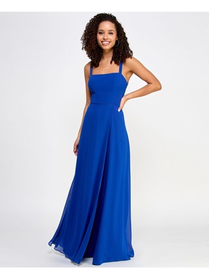 CITY STUDIO Womens Blue Wrap Skirt Lined Sleeveless Gown Dress Juniors 1\2