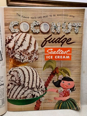 1957 Sealtest Ice Cream Coconut Fudge Full Page Ad Life Magazine April 22 Rare