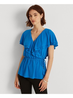 

Женский синий топ с баской и рукавами-крылышками LAUREN RALPH LAUREN