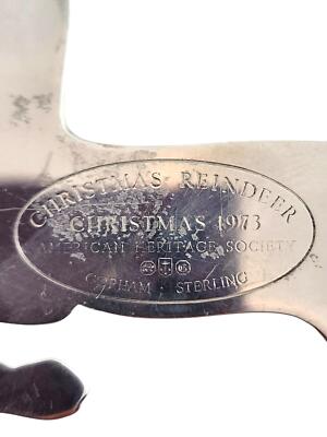 Gorham Sterling Silver Christmas Reindeers 1973 & Angel 1974 Ornaments #18829