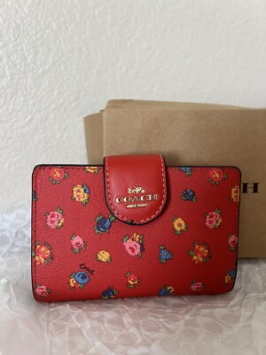 NWT Coach Coated Canvas Mini Rose Prin Medium Corner Zip Wallet C9934