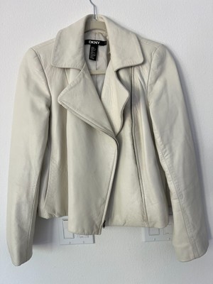 Beautiful DKNY Woman's Vintage Ivory Leather Jacket Size 4
