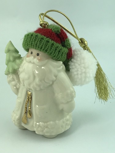 Lenox Santa Claus Christmas Ornament Tree Yarn Knit Cap Green Red Gold Trim