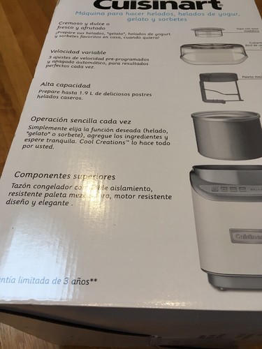 Cuisinart Ice Cream Maker 2 qt. 3-Setting Control Panel Automatic Shutoff White