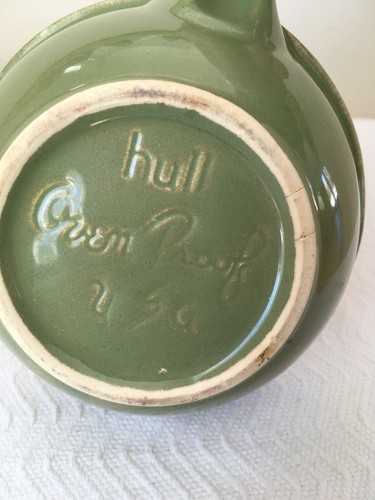 Hull GREEN AVOCADO Drip Glaze Oven Proof Pottery Casserole Dish Lid Handle #H
