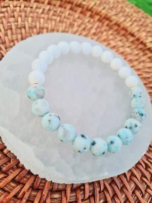 Kiwi Jasper / Sesame Jasper & White Mashan Jade Healing Bracelet;