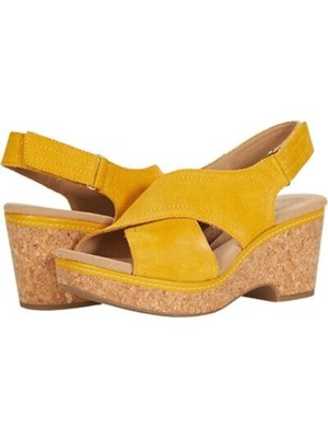 

CLARKS COLLECTION Женские желтые кожаные сандалии на танкетке Giselle Cove с пяткой на пятке, 11 м, Желтый, 26158206
