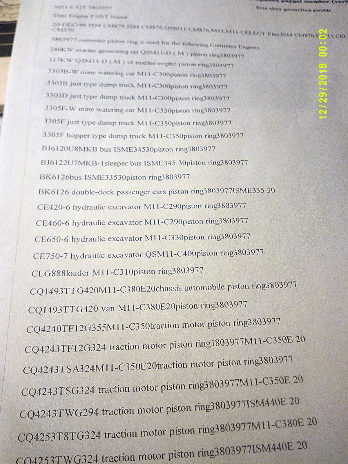 Cummin/Onan Manuals  (5) ISB4 Fault Codes piston ring set E125H E140H Hot Start
