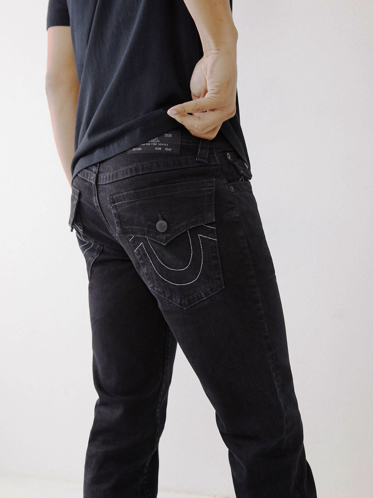 NEW TRUE RELIGION $149 BLACK WHITE STITCH FLAP RICKY NEW TRUE RELIGION $149 BLACK WHITE STITCH FLAP RICKY
