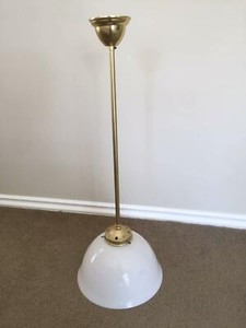 Reproduction Polished Brass Pendant Light With White Glass Shade