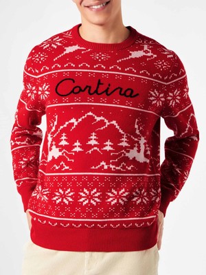 Pre-owned Mc2 Saint Barth Man Sweater Norwegian Style With Cortina Embroidery In Red